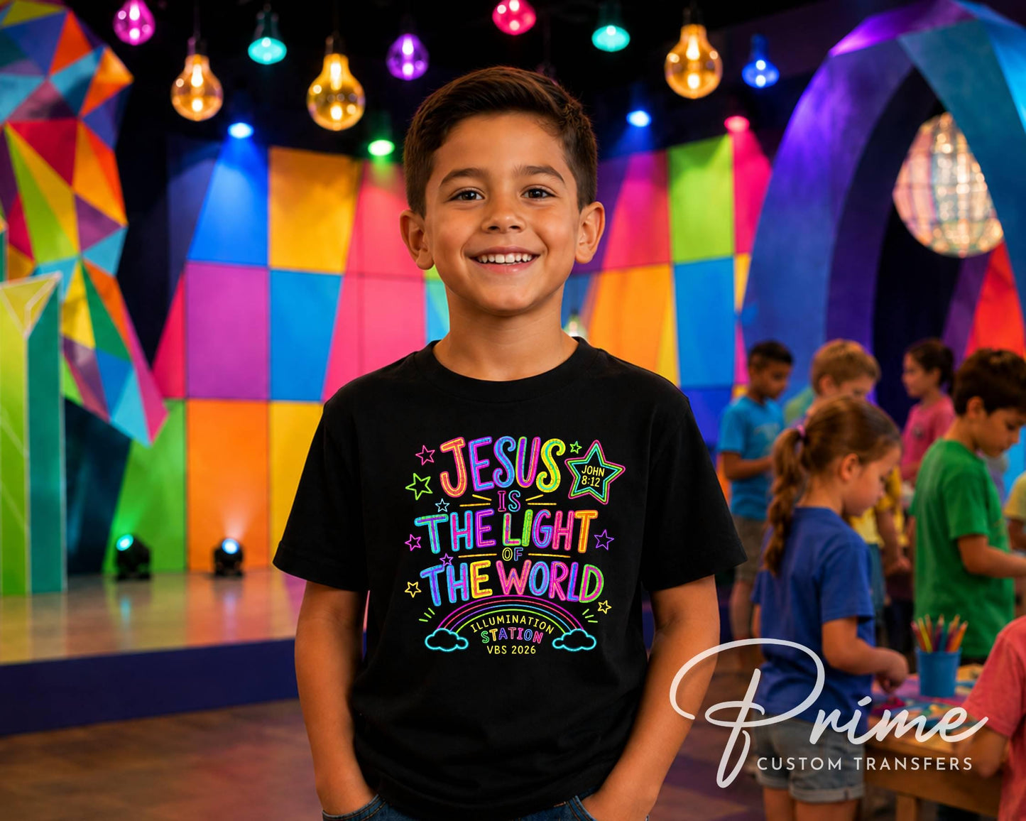 VBS Jesus is the Light of the World DTF Transfer, Ready to Press, Christian Church Kids Tshirt Design