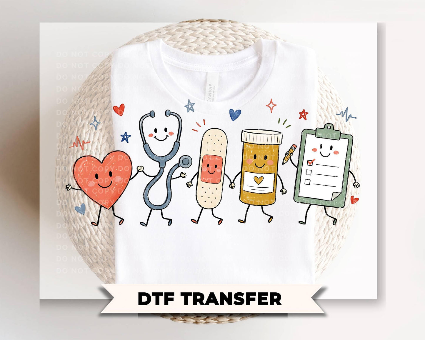 Nurse Doodle Characters DTF Transfer, Ready to Press, Nursing Tshirt Design