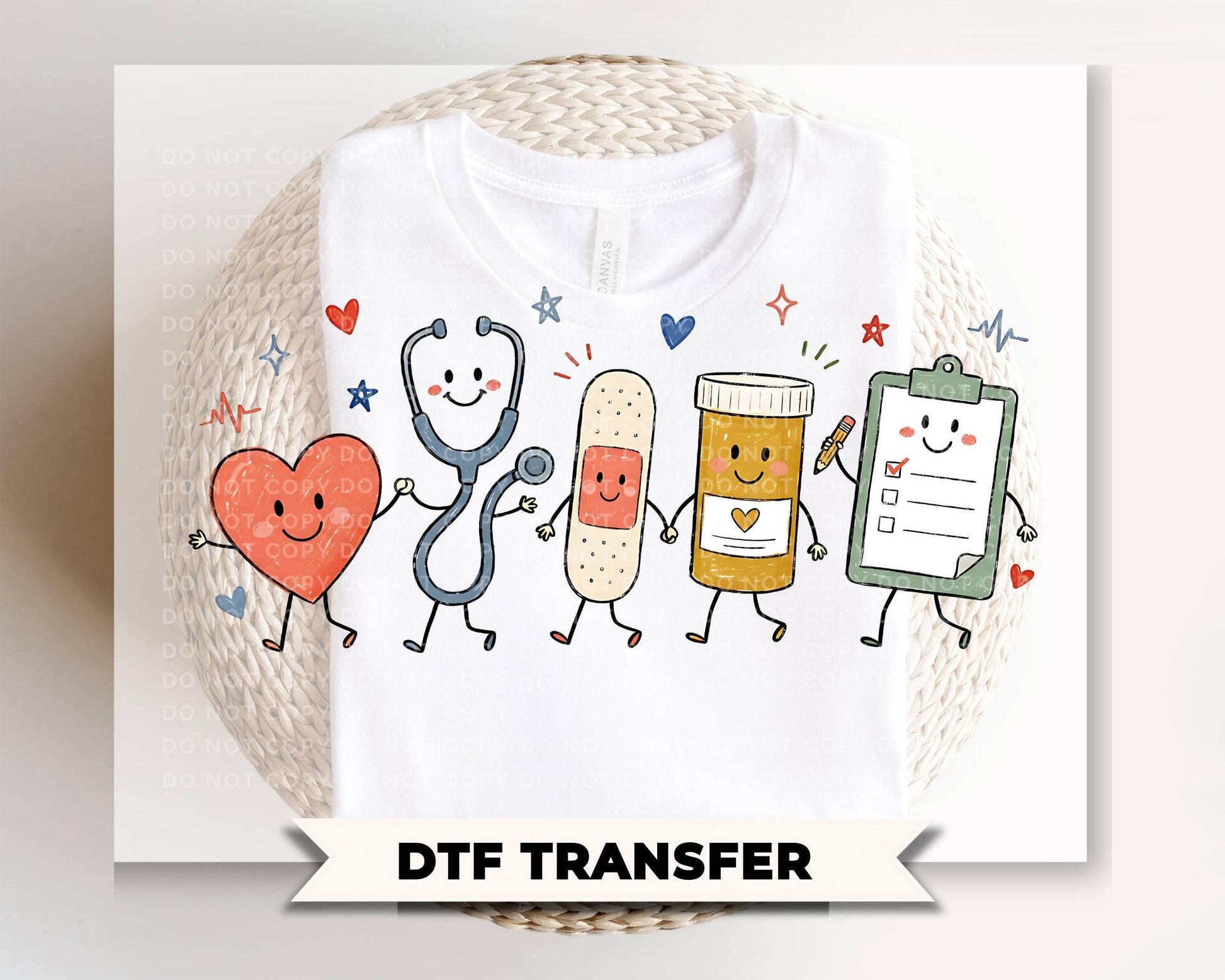 Nurse Doodle Characters DTF Transfer, Ready to Press, Nursing Tshirt Design