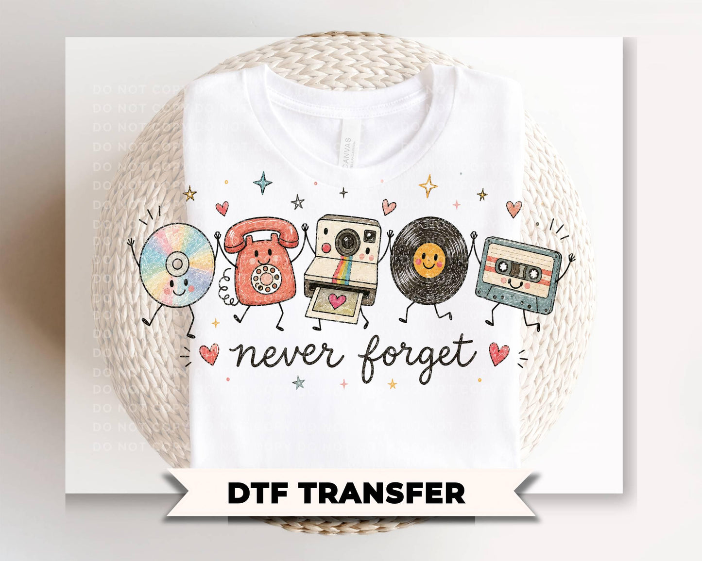 90s Doodle Characters DTF Transfer, Ready to Press, Nostalgic Cassette Tape Tshirt Design