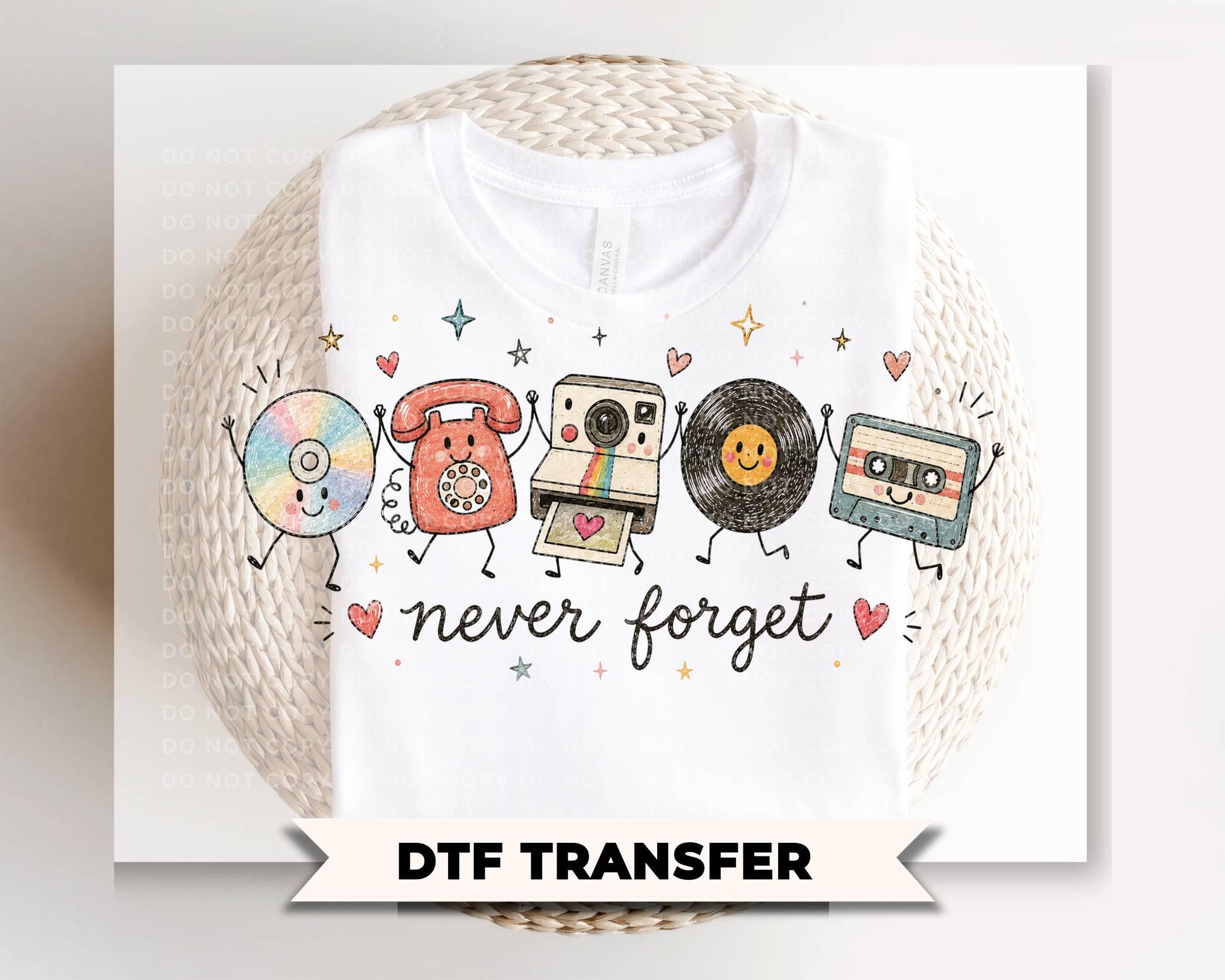 90s Doodle Characters DTF Transfer, Ready to Press, Nostalgic Cassette Tape Tshirt Design