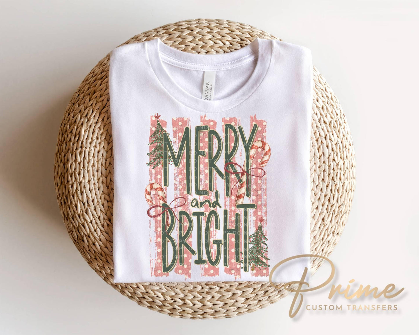 Merry and Bright DTF Transfer, Ready to Press, Trendy Stripes Christmas Tshirt Design