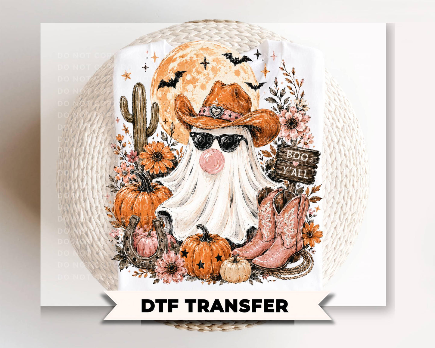 Western Ghost Blowing Bubble Gum DTF Transfer, Ready to Press, Halloween Tshirt Design