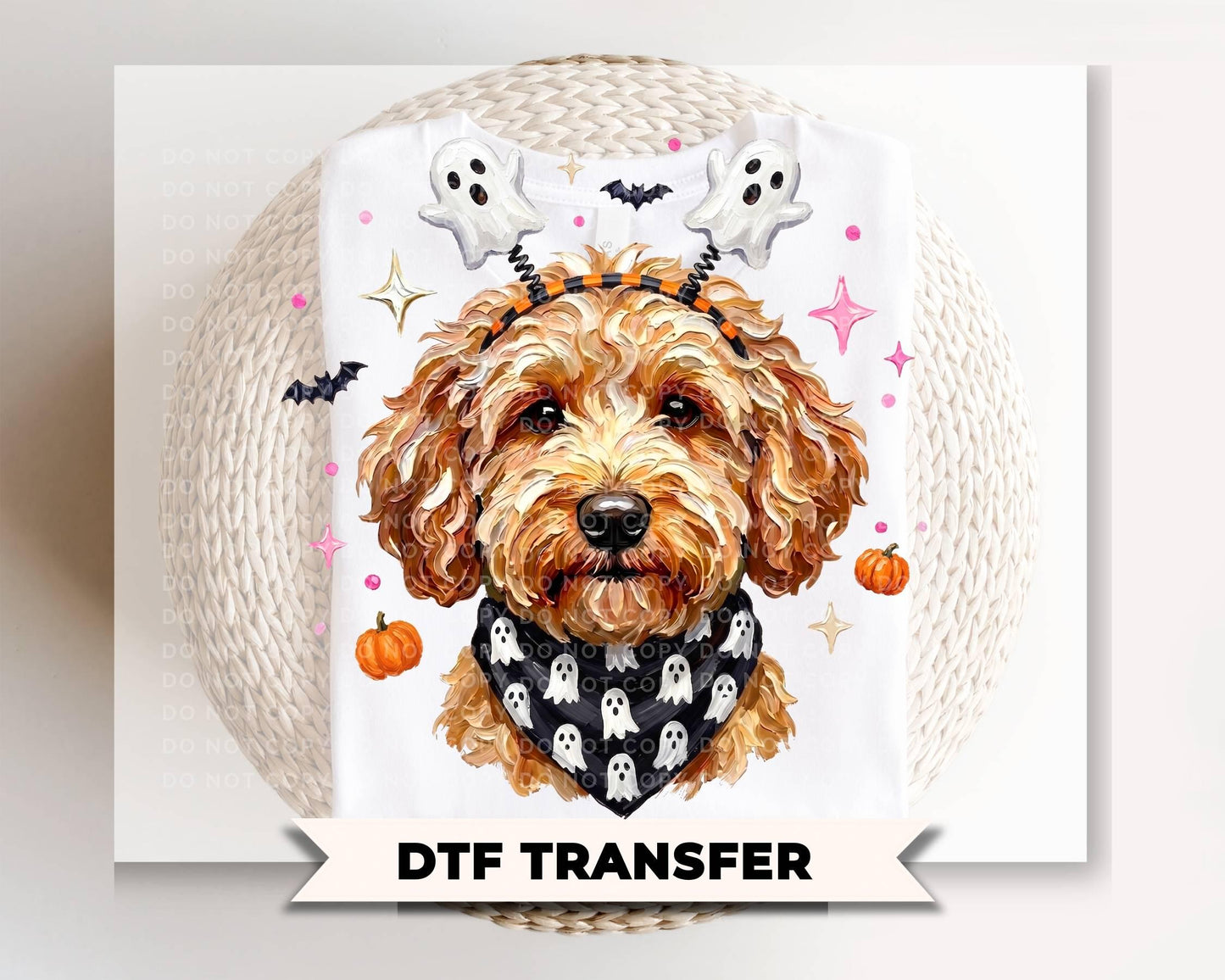 Halloween Goldendoodle DTF Transfer, Ready to Press, Fall Tshirt Design