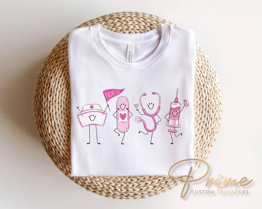 Nurse Doodle Characters DTF Transfer, Ready to Press, LVN Tshirt Design