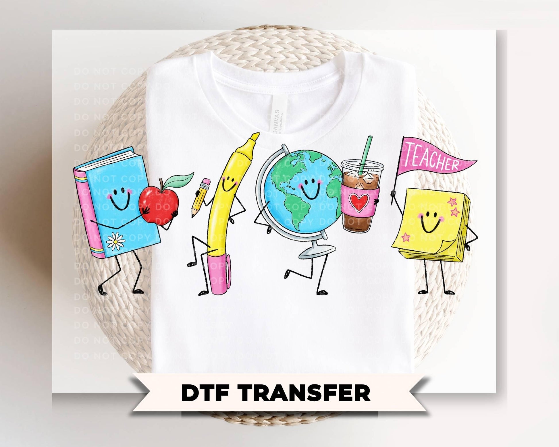 Back to School DTF Transfer, Ready to Press, Doodle Characters, Teacher Tshirt Design