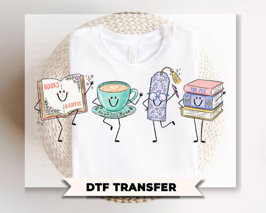 Book Lover Doodle DTF Transfer, Ready to Press, Gift for Reader, Bookworm Tshirt Design