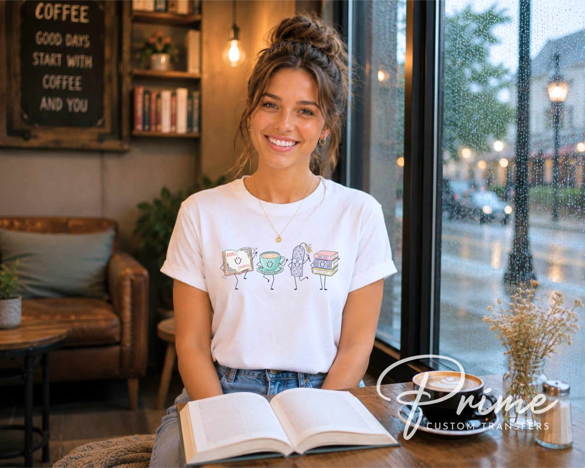 Book Lover Doodle DTF Transfer, Ready to Press, Gift for Reader, Bookworm Tshirt Design