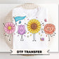 Happy Flower Doodles DTF Transfer, Ready to Press, Spring T-shirt Design