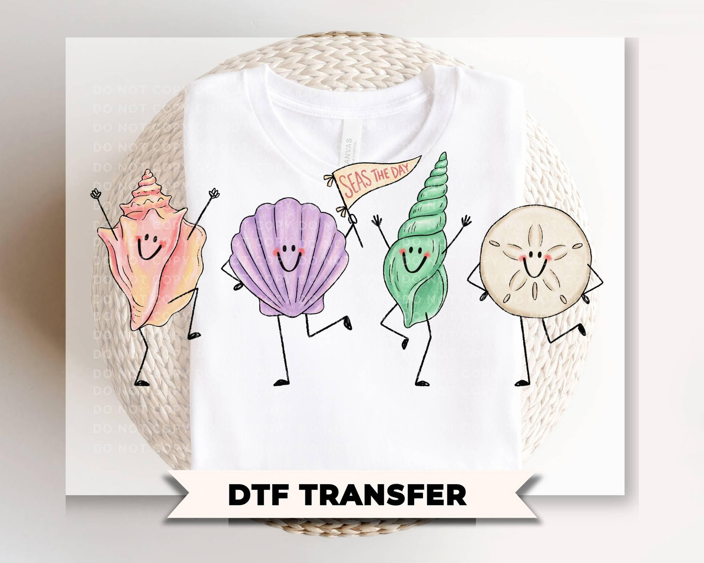 Seashell Doodles DTF Transfer, Ready to Press, Summer Beach T-Shirt Design