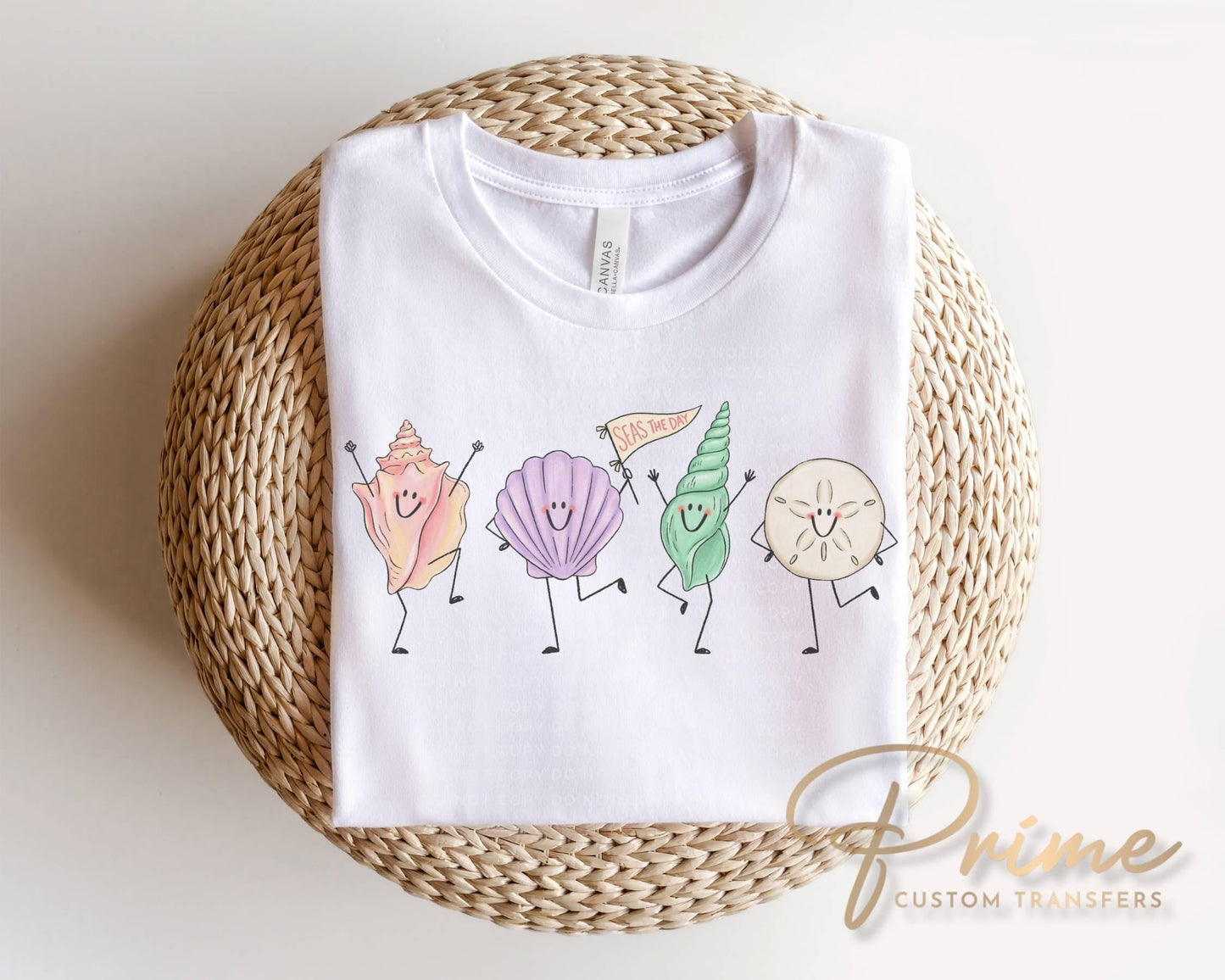 Seashell Doodles DTF Transfer, Ready to Press, Summer Beach T-Shirt Design