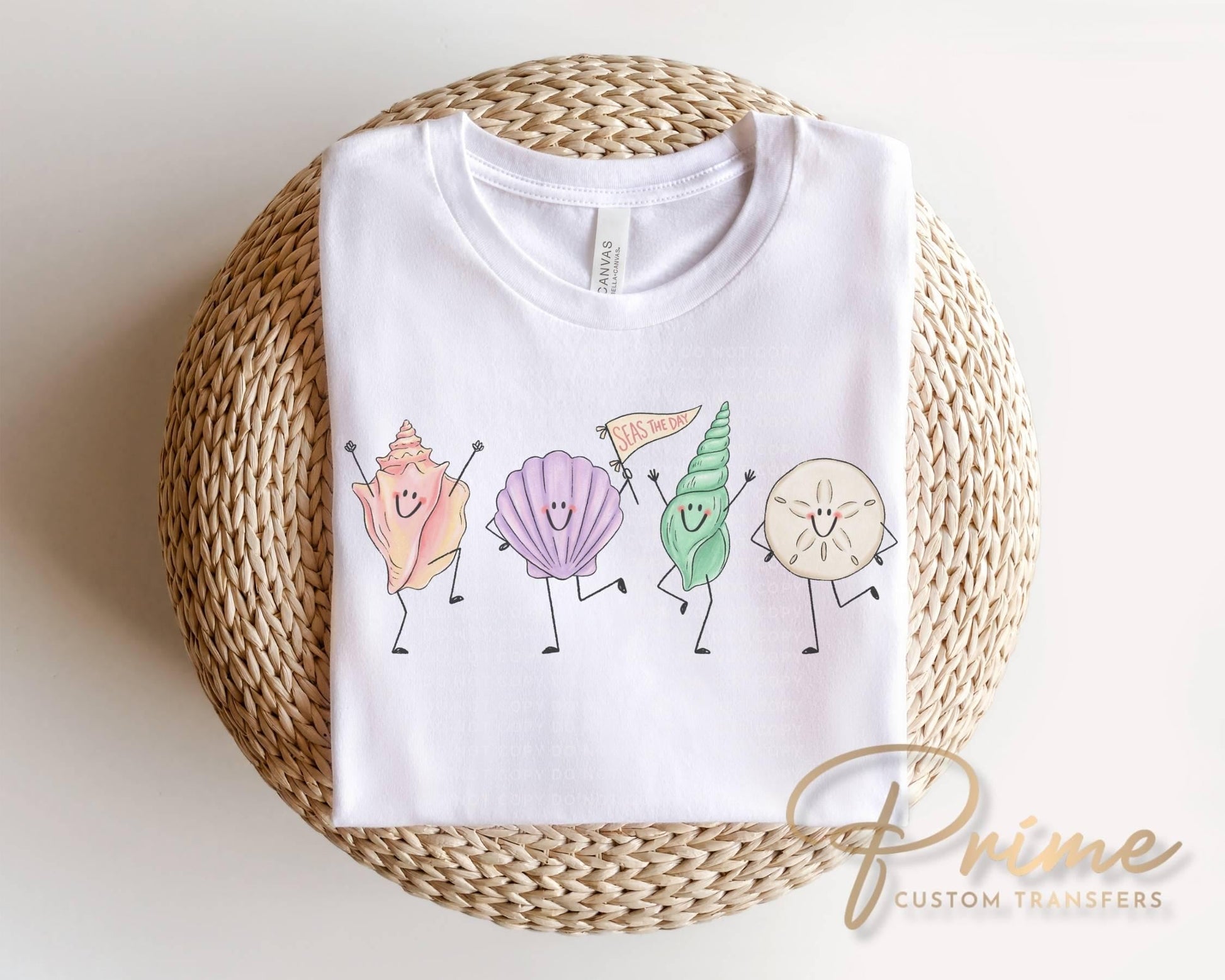 Seashell Doodles DTF Transfer, Ready to Press, Summer Beach T-Shirt Design
