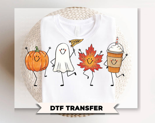 Fall Doodles DTF Transfer, Ready to Press, Leaf Ghost Pumpkin Latte Characters