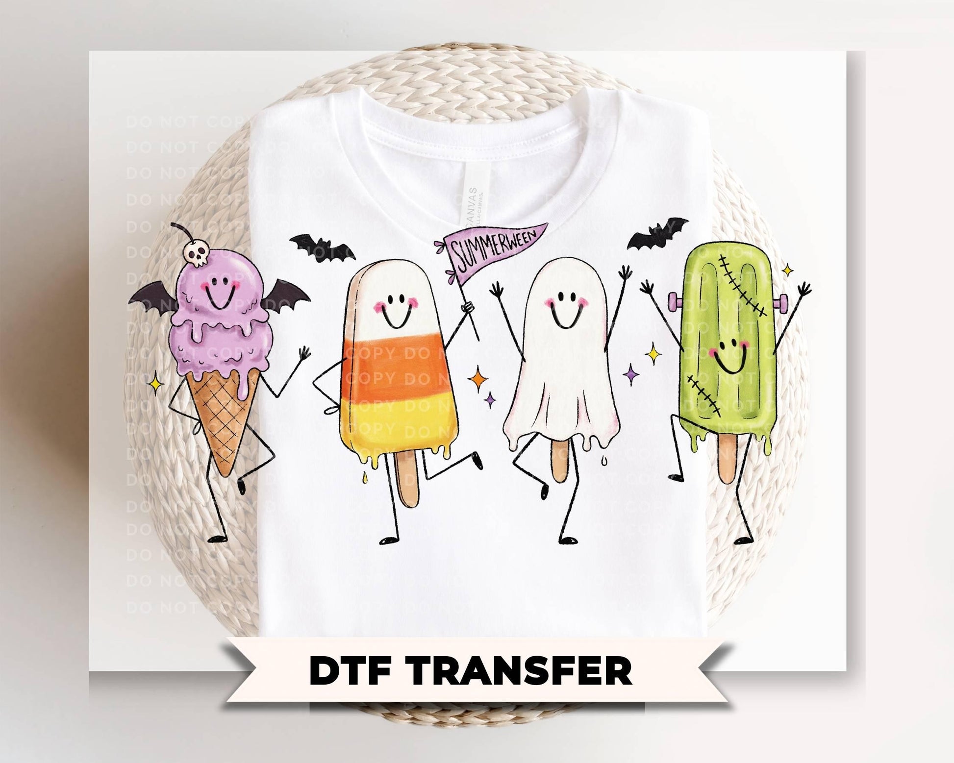 Summerween Doodles DTF Transfer, Ready to Press, Funny Halloween Tshirt Design