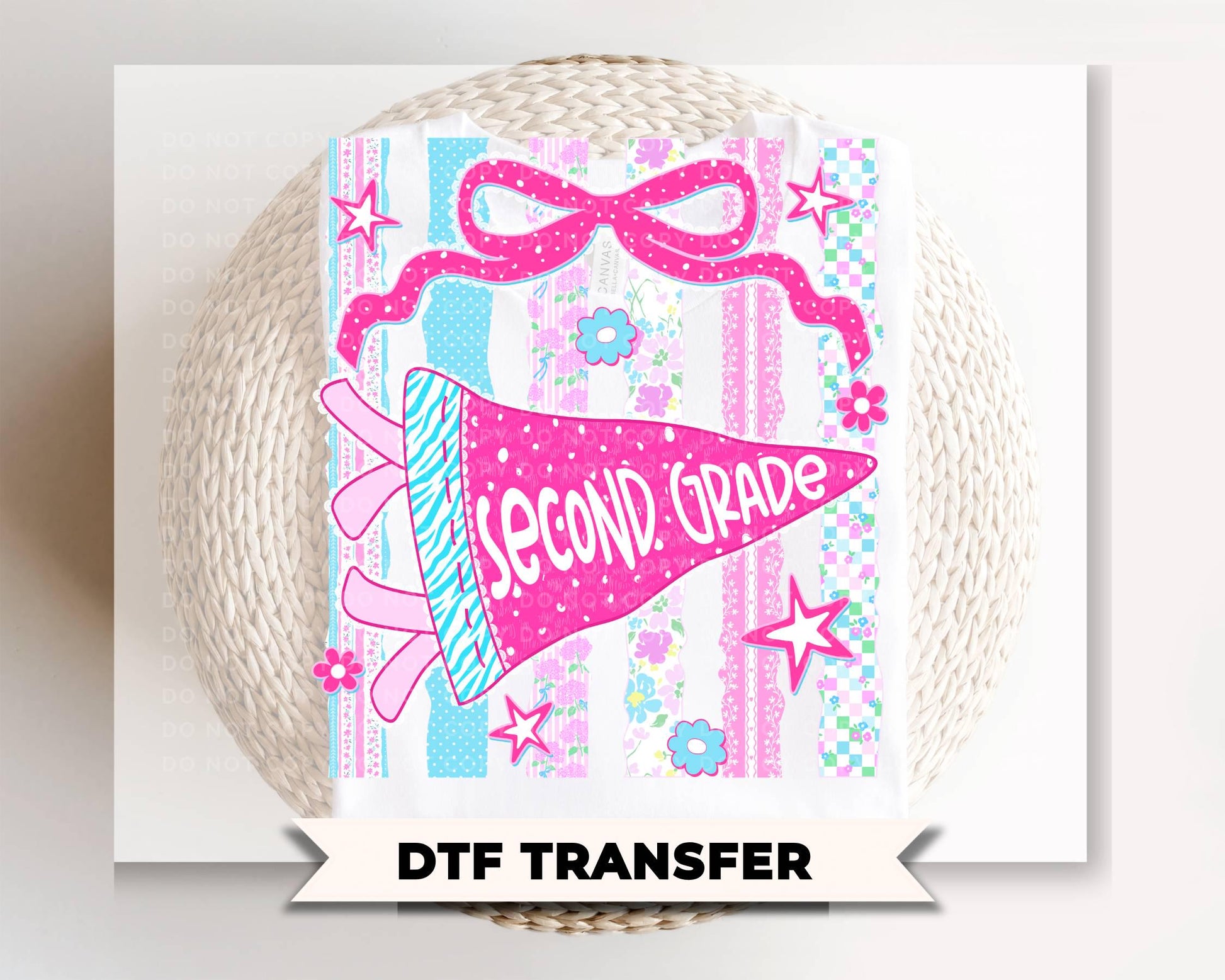 Second Grade Striped Pennant DTF Transfer, Ready to Press, First Day of School Shirt Design