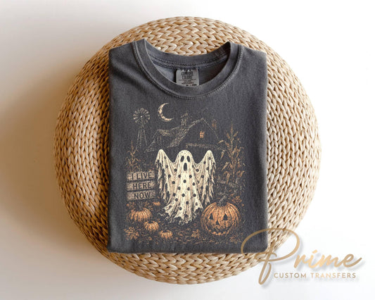 I Live Here Now Ghost DTF Transfer, Ready to Press, Funny Halloween Tshirt Design