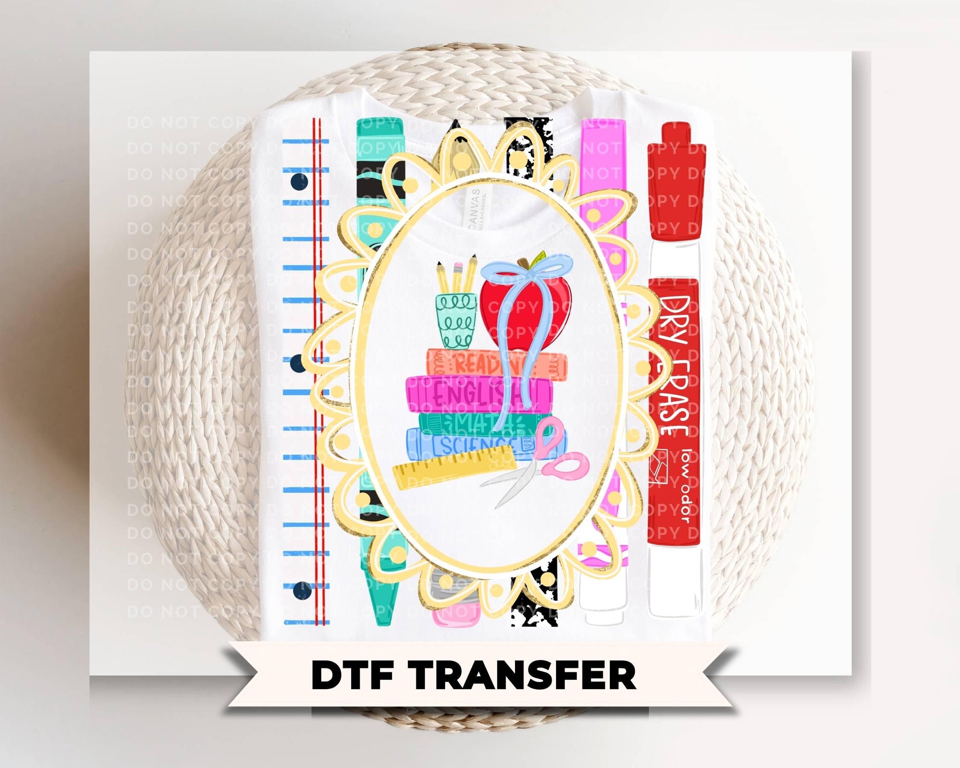 Teacher Supplies Doodles DTF Transfer, Ready to Press, Trendy Teacher, Teach, Coquette, Doodle, Heat Transfer, School Supplies