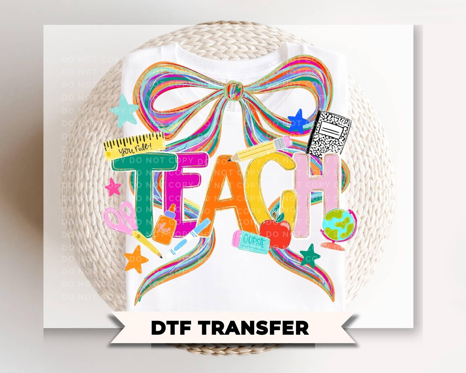 Coquette Teacher DTF Transfer, Ready to Press, Back to School Doodle Tshirt Design