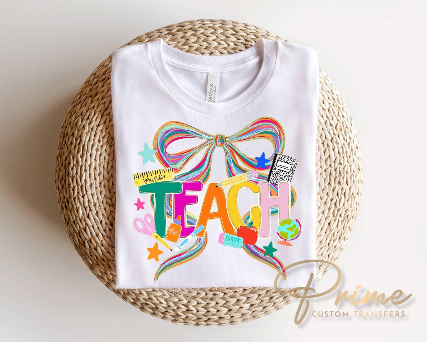 Coquette Teacher DTF Transfer, Ready to Press, Back to School Doodle Tshirt Design