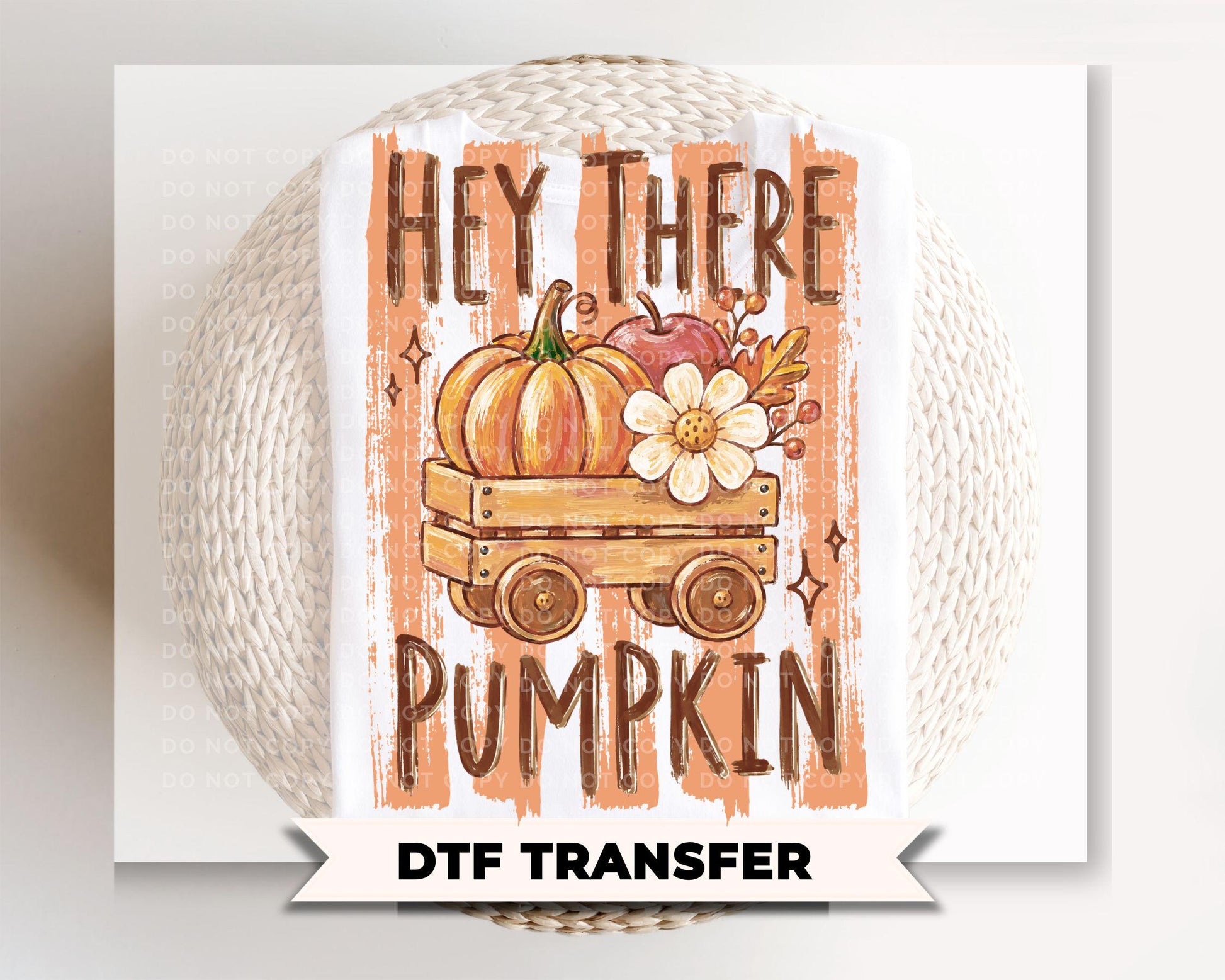 Hey There Pumpkin Striped Fall DTF Transfer, Ready to Press, Halloween Tshirt Design