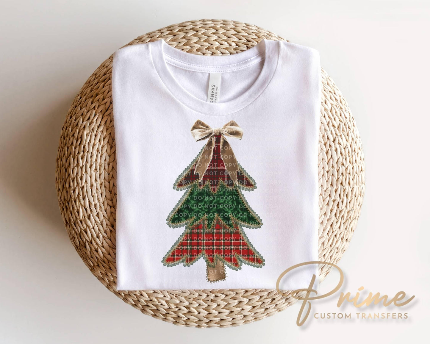 Plaid Christmas Tree DTF Transfer, Ready to Press, Patchwork Tshirt Design
