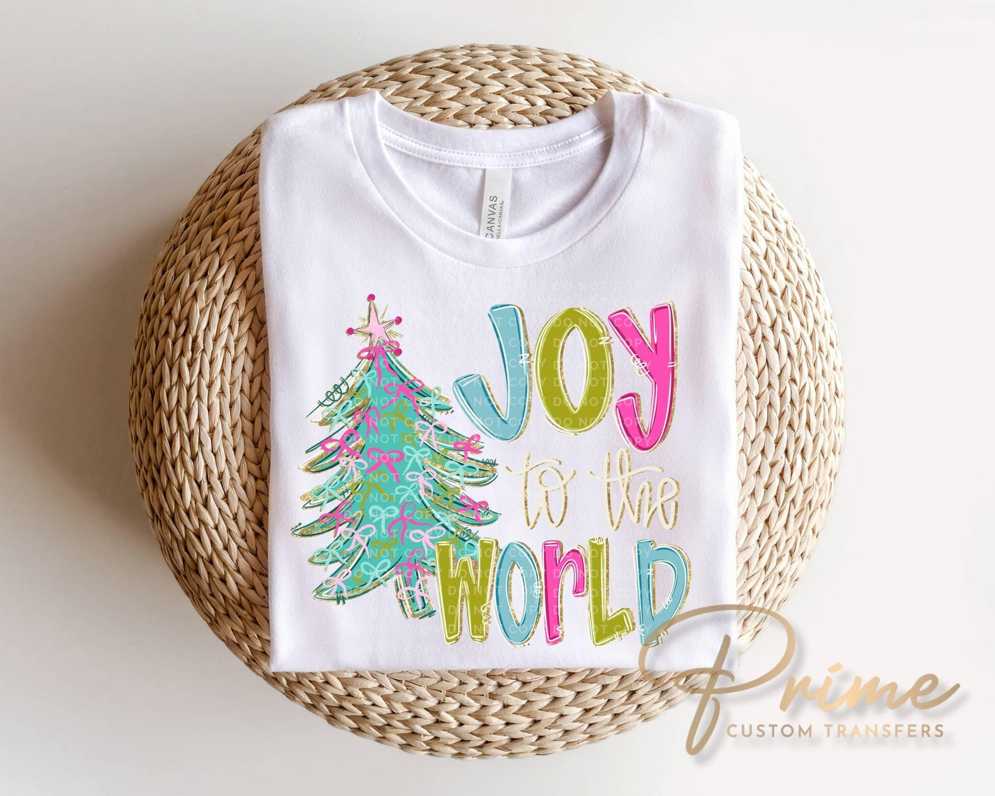 Joy To The World DTF Transfer, Ready to Press, Preppy Christmas Tshirt Design