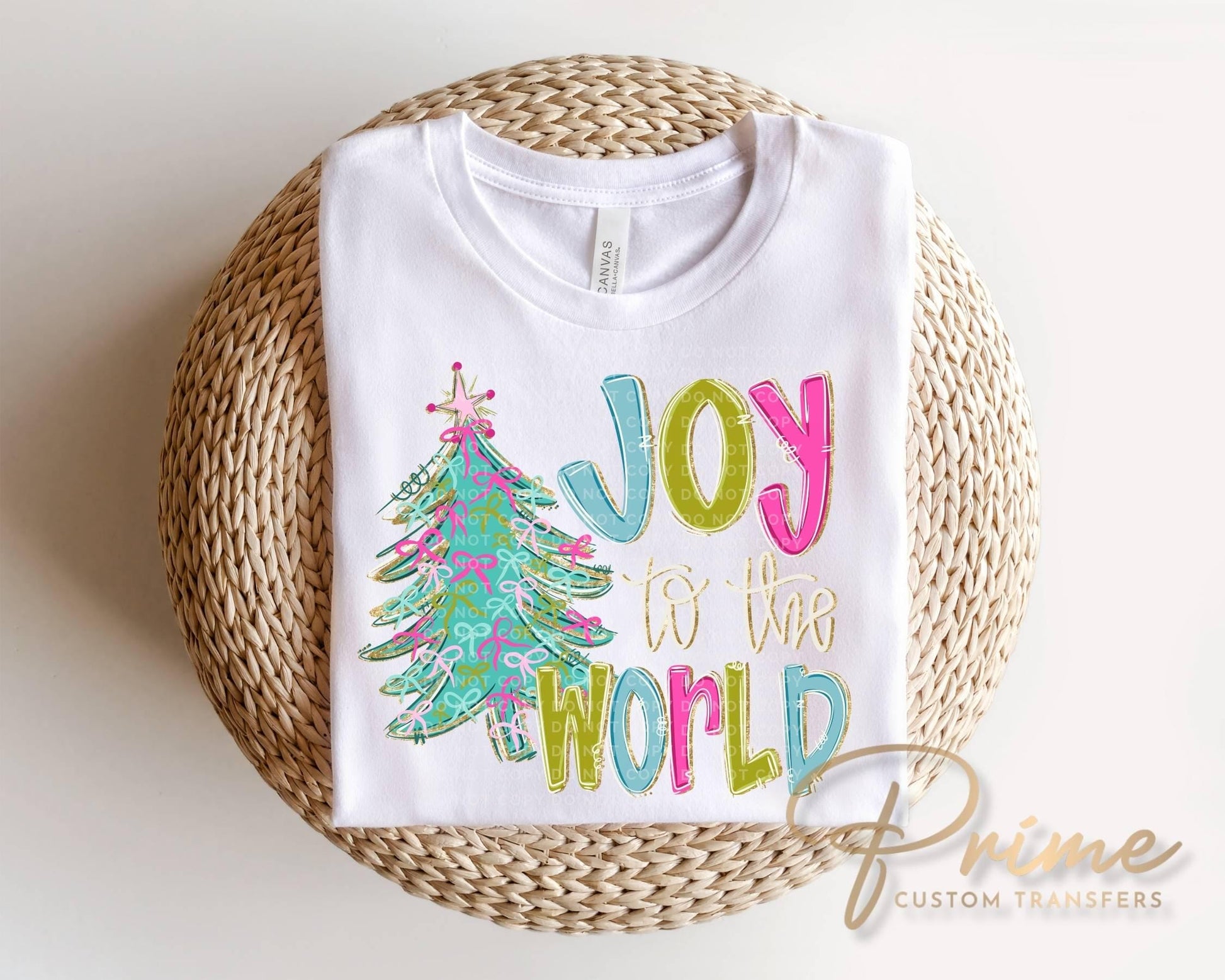 Joy To The World DTF Transfer, Ready to Press, Preppy Christmas Tshirt Design
