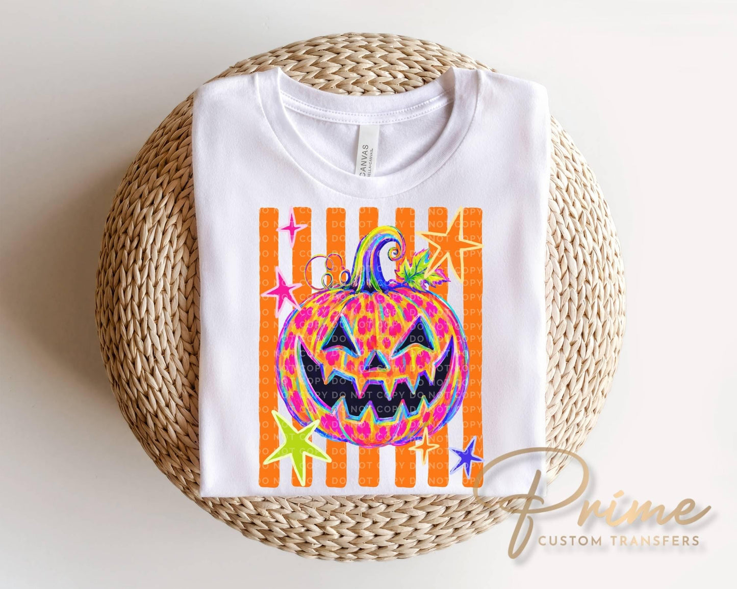 Halloween Leopard Pumpkin DTF Transfer, Ready to Press, Neon Halloween Tshirt Design