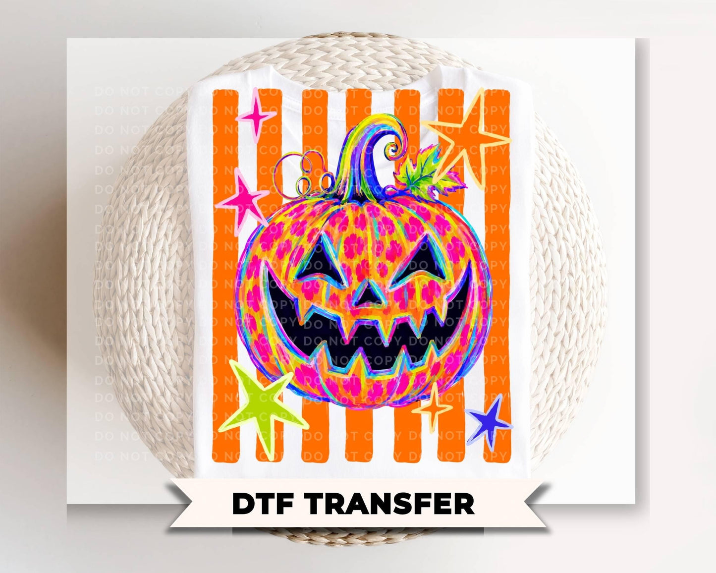Halloween Leopard Pumpkin DTF Transfer, Ready to Press, Neon Halloween Tshirt Design