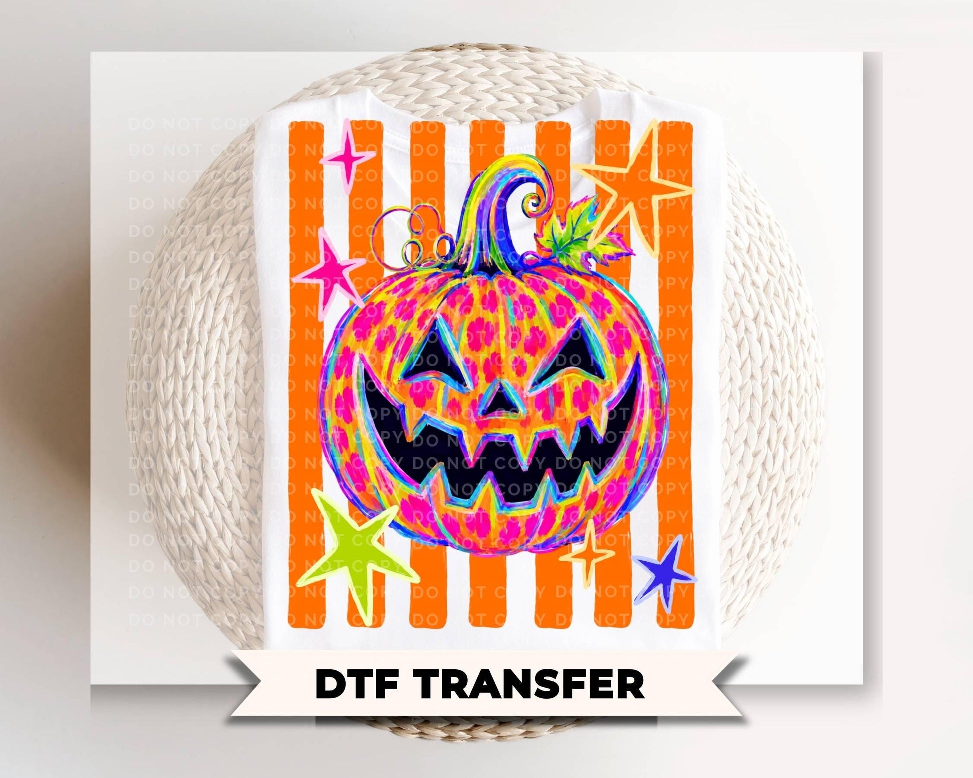 Halloween Leopard Pumpkin DTF Transfer, Ready to Press, Neon Halloween Tshirt Design