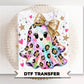 Neon Leopard Ghost DTF Transfer, Ready to Press, Preppy Halloween Tshirt Design