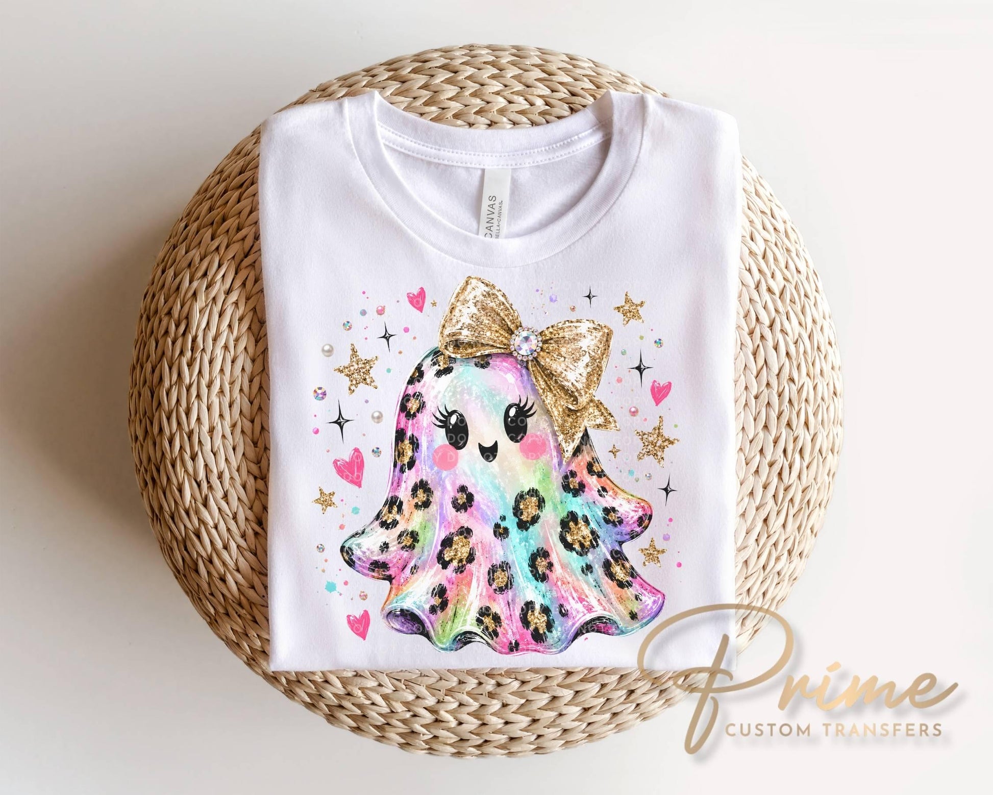 Neon Leopard Ghost DTF Transfer, Ready to Press, Preppy Halloween Tshirt Design