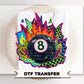 Patchwork 8 Ball DTF transfer, Ready to Press, Trendy Neon Tshirt Design