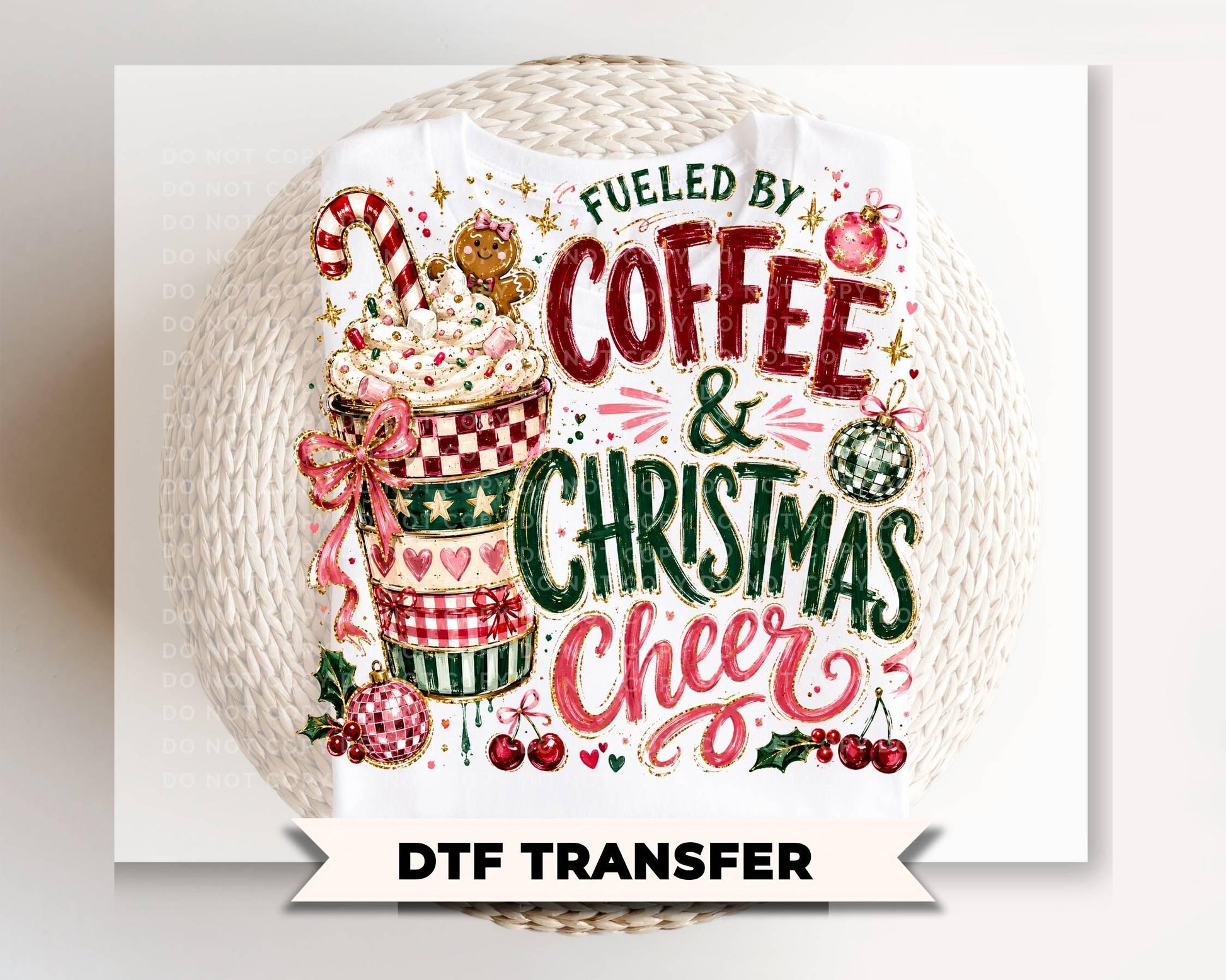 Fueled By Coffee And Christmas Cheer DTF Transfer, Ready to Press, Coffee Lover Tshirt Design