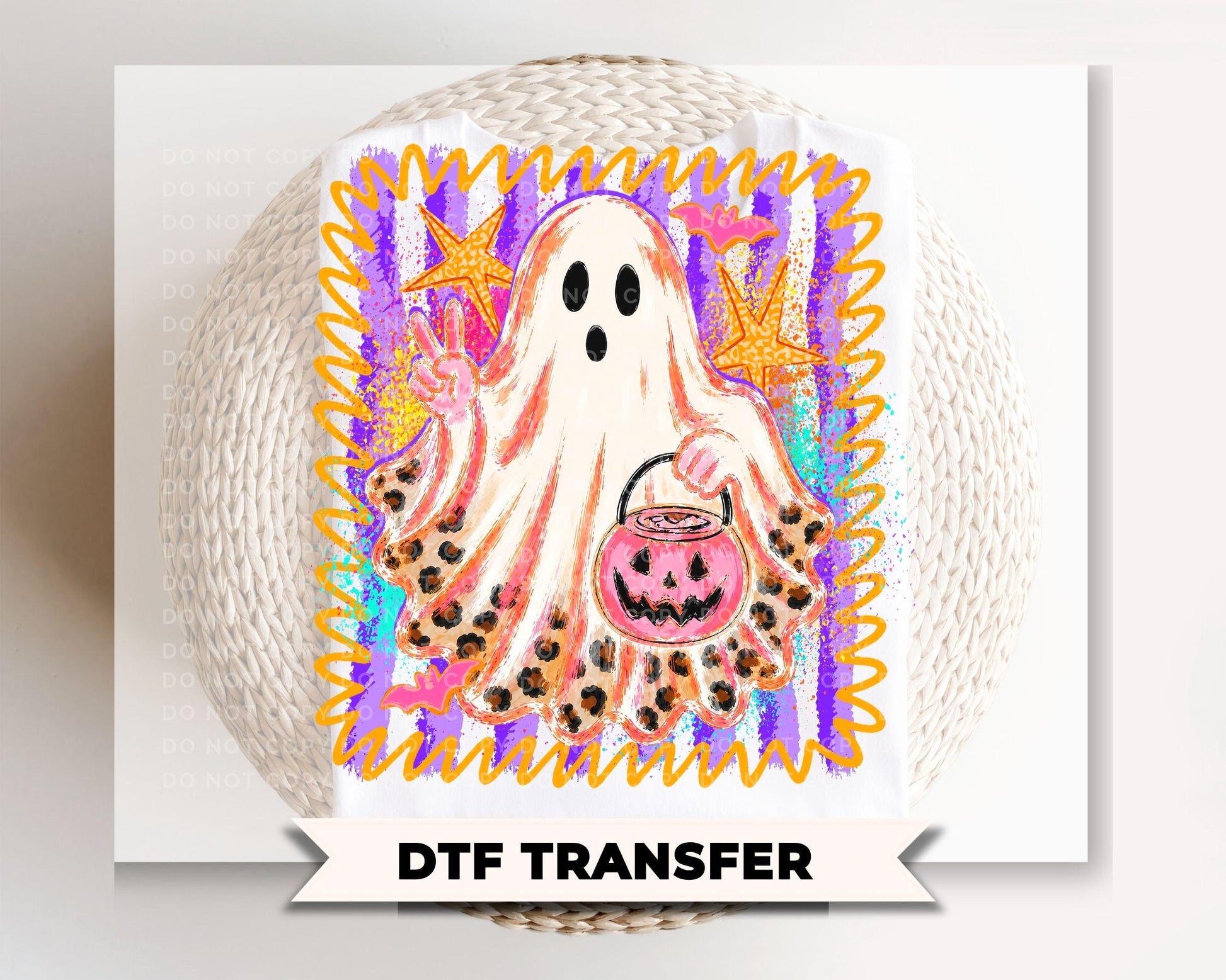 Striped Preppy Ghost DTF Transfer, Ready to Press, Trendy Halloween Tshirt Design