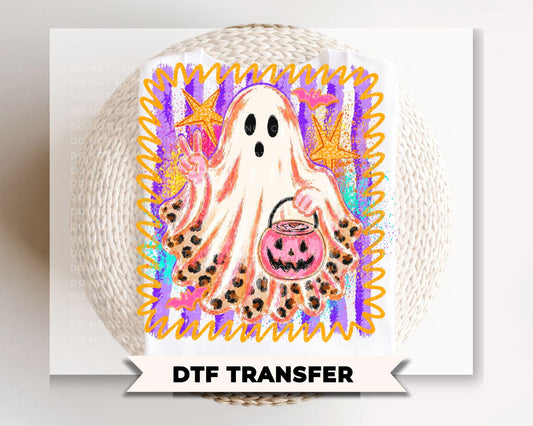Striped Preppy Ghost DTF Transfer, Ready to Press, Trendy Halloween Tshirt Design