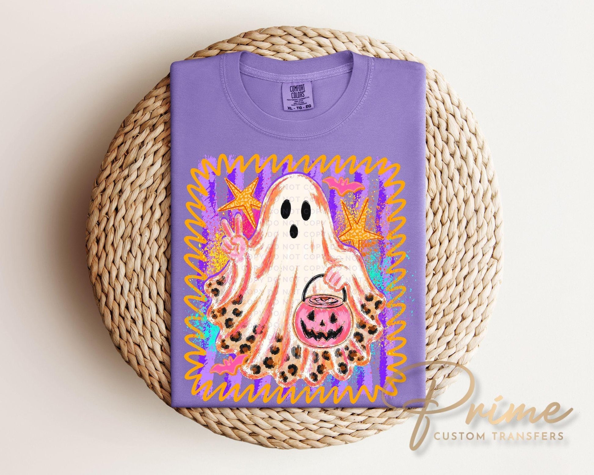Striped Preppy Ghost DTF Transfer, Ready to Press, Trendy Halloween Tshirt Design