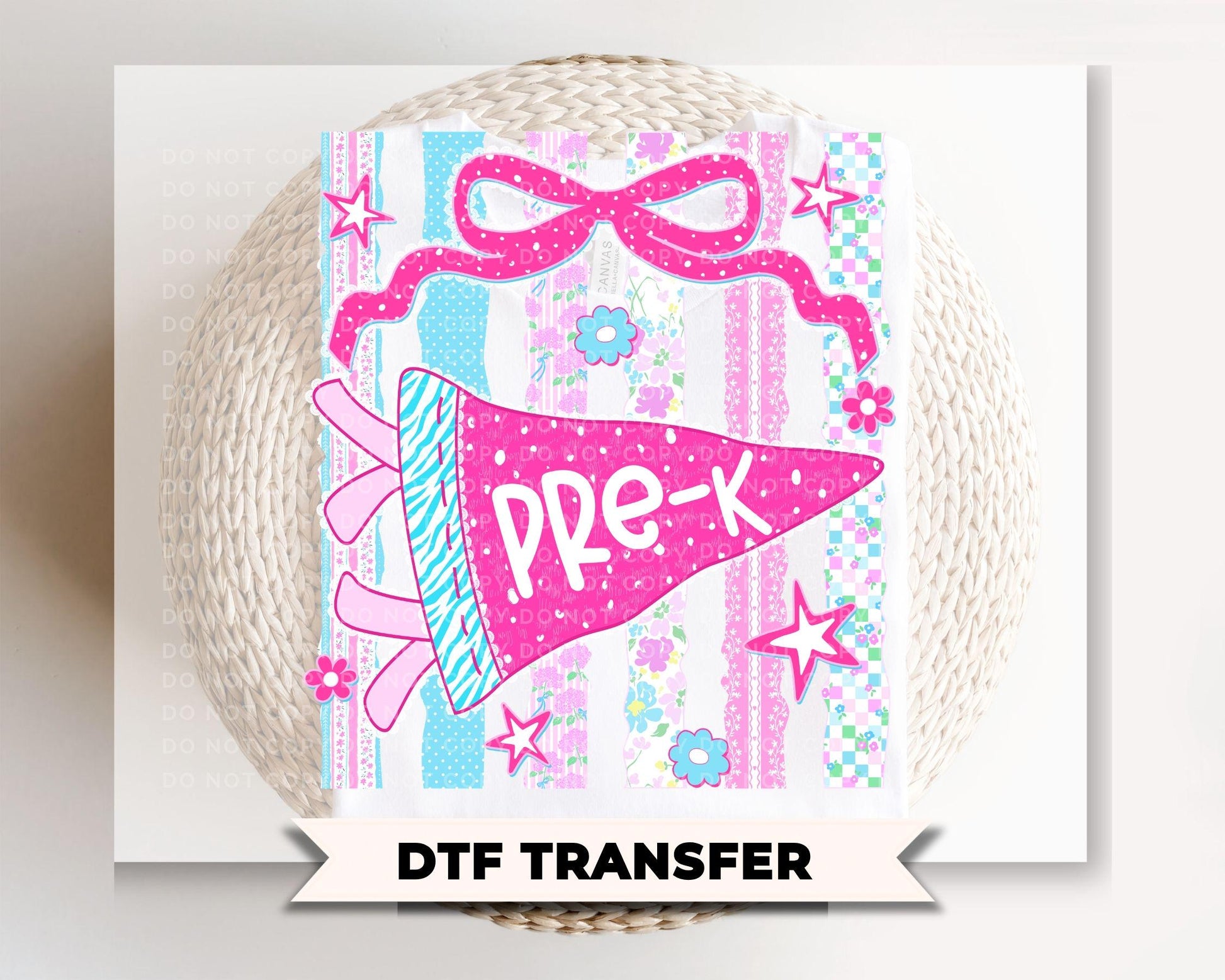 Pre-K Striped Pennant DTF Transfer, Ready to Press, First Day of School Shirt Design