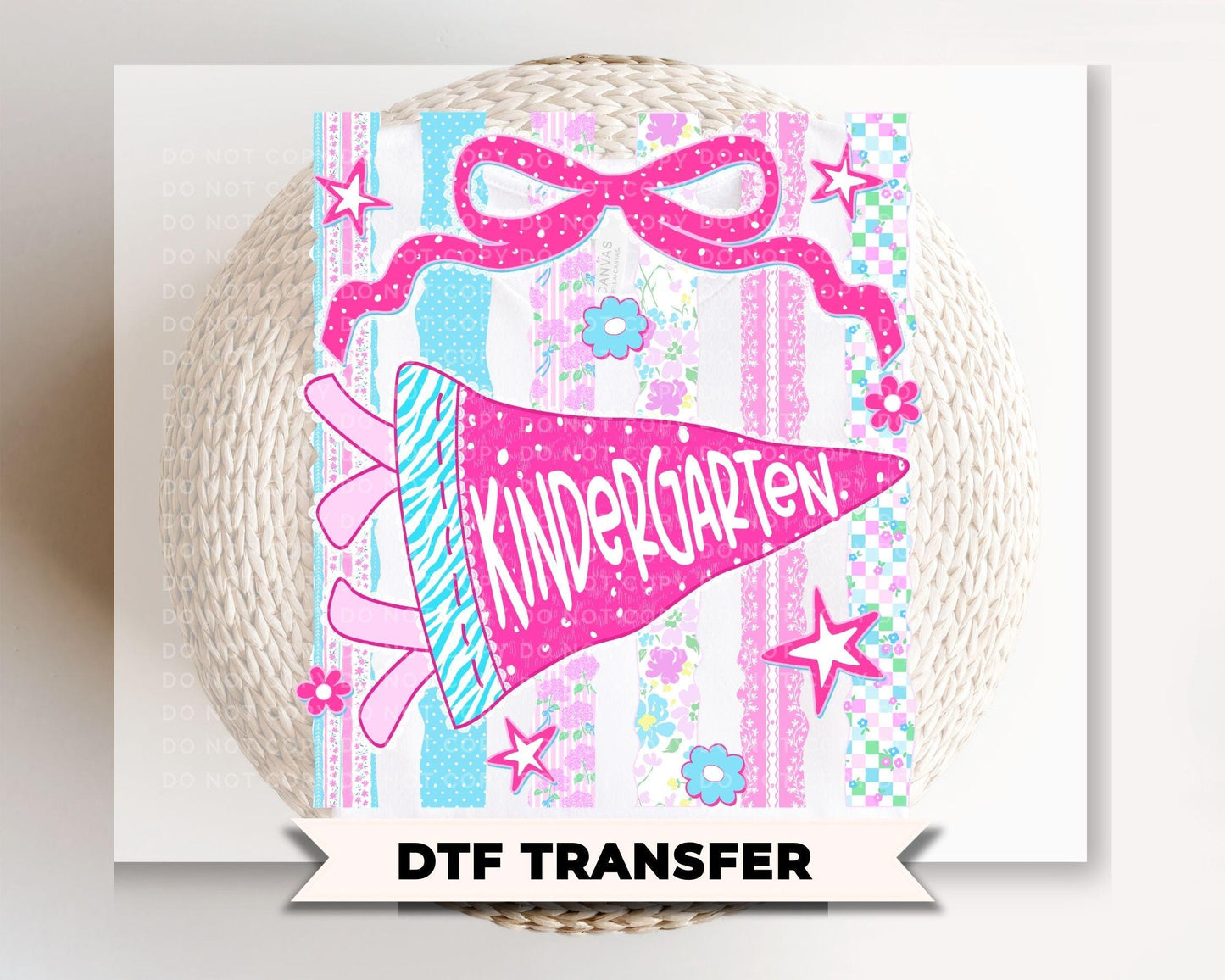 Kindergarten Striped Pennant DTF Transfer, Ready to Press, First Day of School Shirt Design