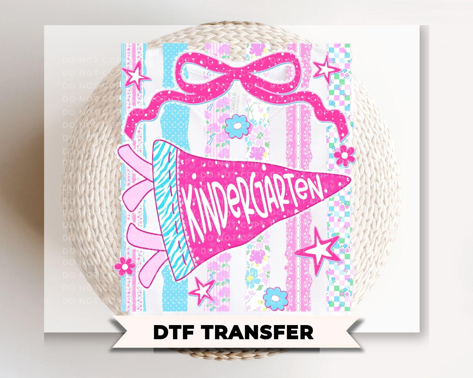 Kindergarten Striped Pennant DTF Transfer, Ready to Press, First Day of School Shirt Design