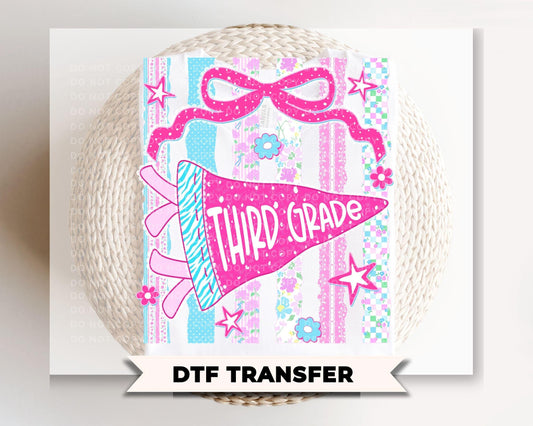 Third Grade Striped Pennant DTF Transfer, Ready to Press, First Day of School Shirt Design