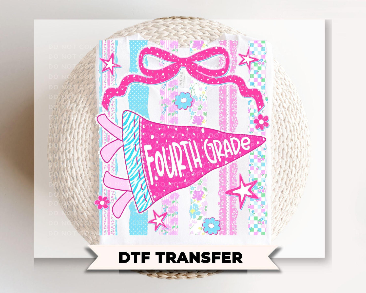 Fourth Grade Striped Pennant DTF Transfer, Ready to Press, First Day of School Shirt Design