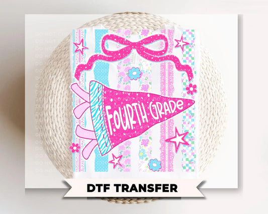 Fourth Grade Striped Pennant DTF Transfer, Ready to Press, First Day of School Shirt Design