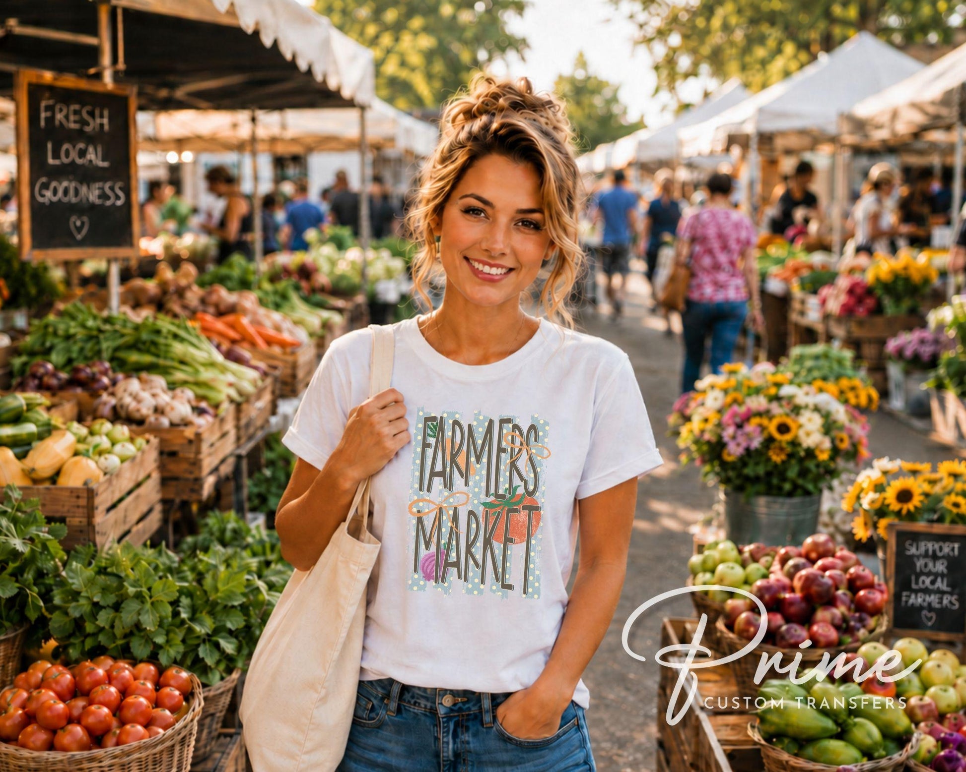 Farmer's Market DTF Transfer, Ready to Press, Trendy Striped Summer Tshirt Design