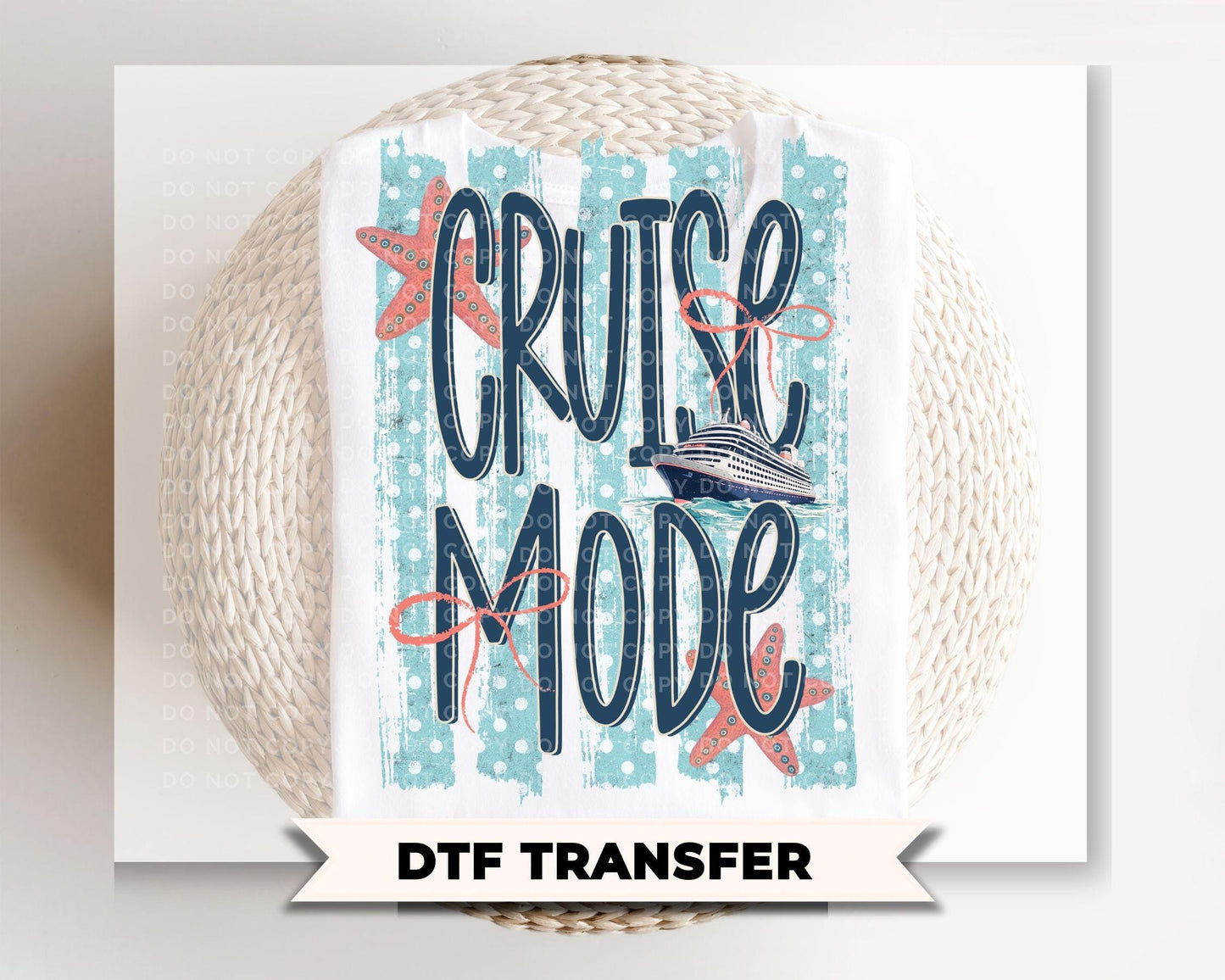 Cruise Mode DTF Transfer, Ready to Press, Trendy Striped Vacation Tshirt Design