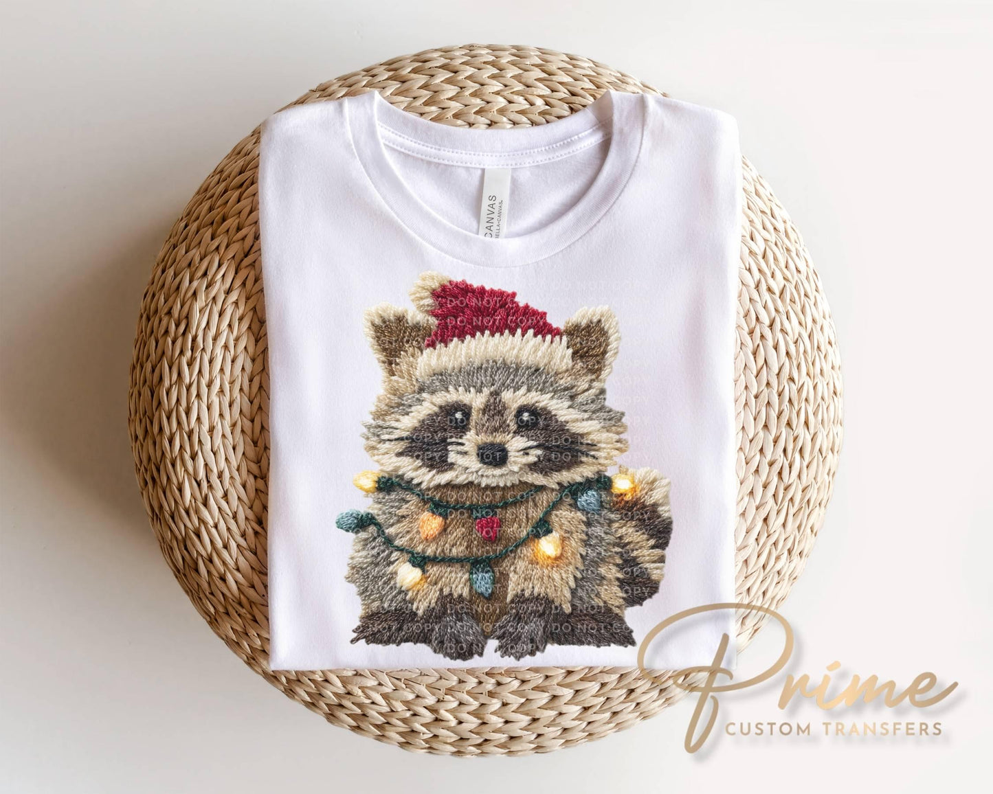 Faux Latch Hook Feral Raccoon DTF Transfer, Ready to Press, Christmas Tshirt Design