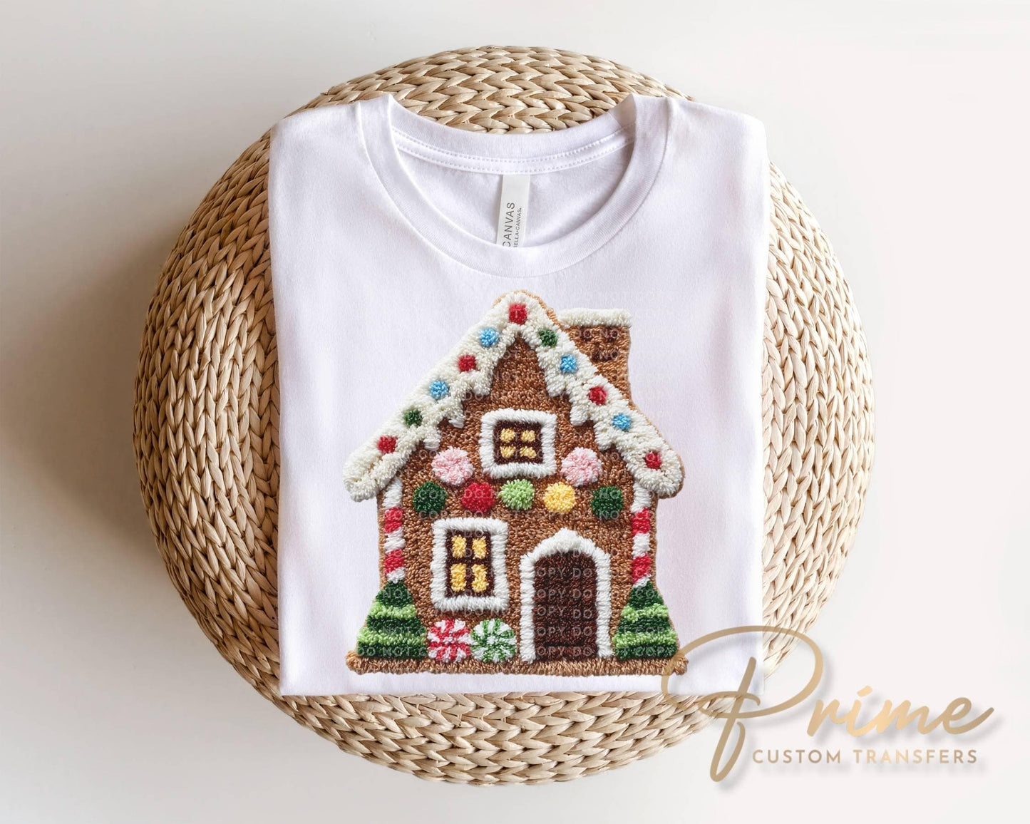 Faux Latch Hook Gingerbread House DTF Transfer, Ready to Press, Christmas Tshirt Design