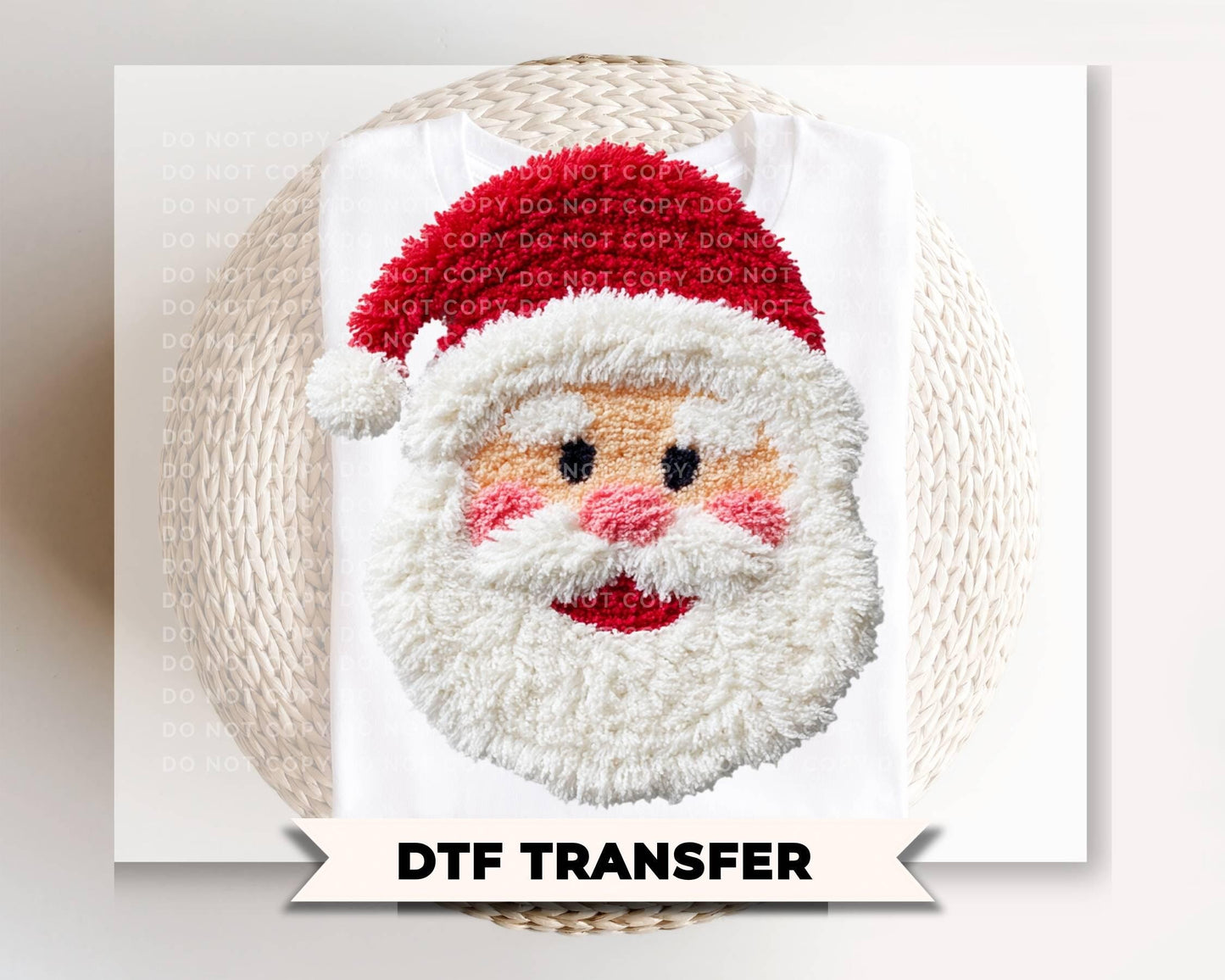 Faux Latch Hook Santa Claus DTF Transfer, Ready to Press, Christmas Tshirt Design