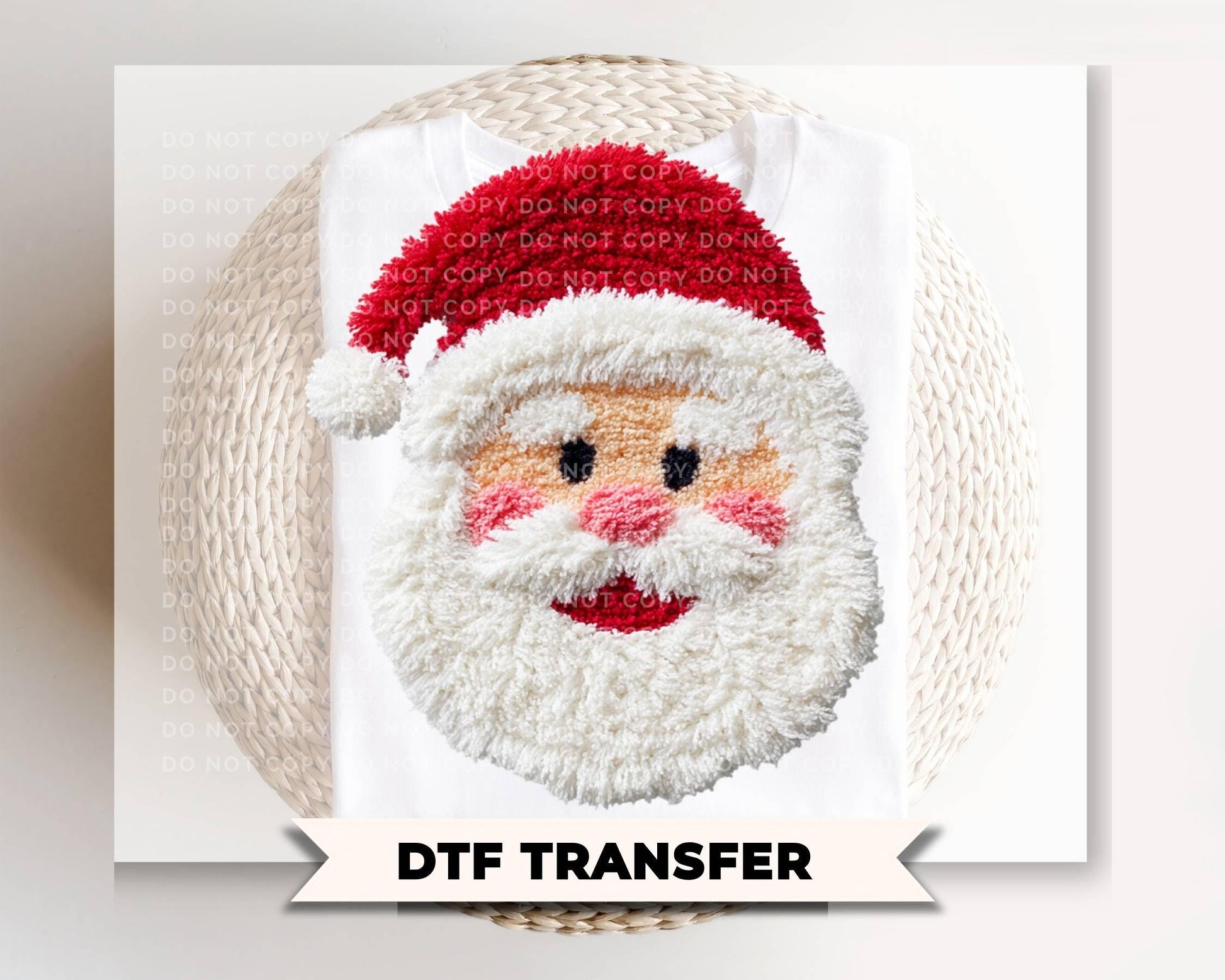 Faux Latch Hook Santa Claus DTF Transfer, Ready to Press, Christmas Tshirt Design
