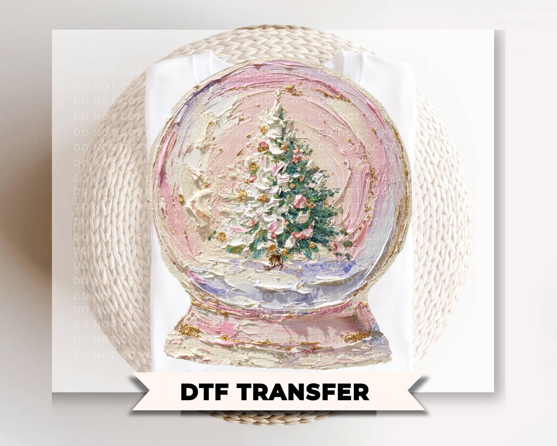 Brushstroke Pink Snow Globe DTF Transfer, Ready to Press, Hand Painted Christmas Tshirt Design